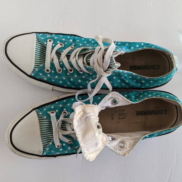 Converse Green All-Star Tennis Shoes with Star Canvas Upper, Striped Tongue Used - Picture 5 of 8